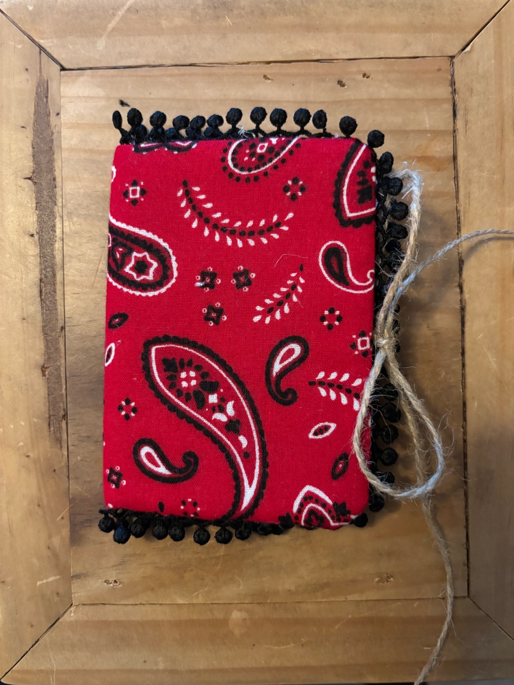 Handmade Red Paisley Mini Notebook 60 pages, lined with Black Trim